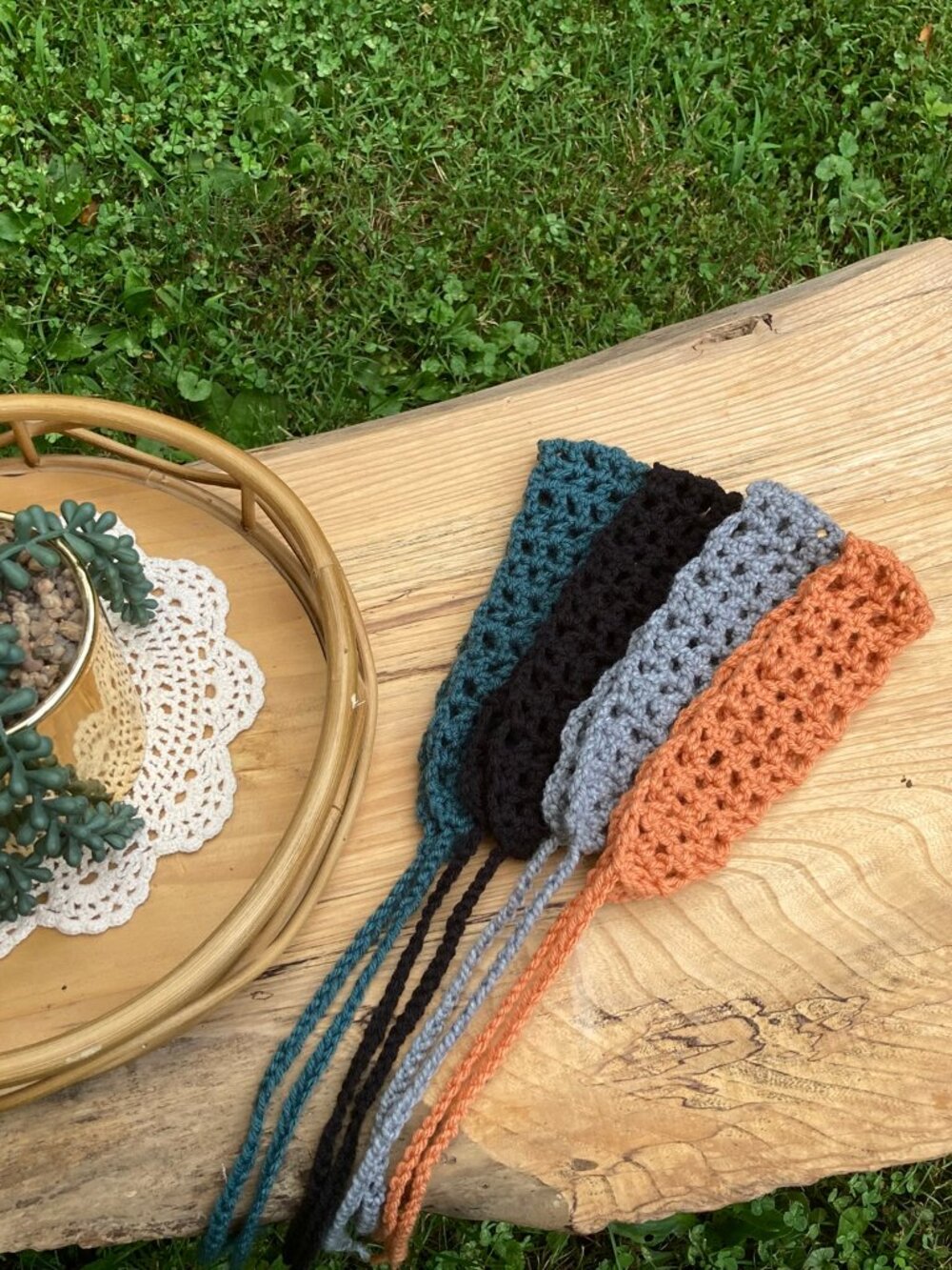 Handmade Crochet Tie Back Headband Adult Coral Peach Orange Boho Hair Band - Picture 3 of 3